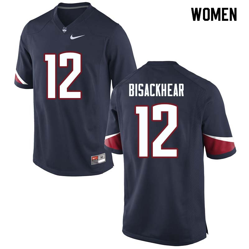 Women #12 Brandon BisackHear Uconn Huskies College Football Jerseys Sale-Navy - Click Image to Close